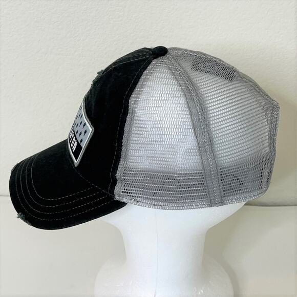 Desert Canyon Baseball Cap Hat Distressed Black Canvas Gray Mesh Pukka - Picture 7 of 9